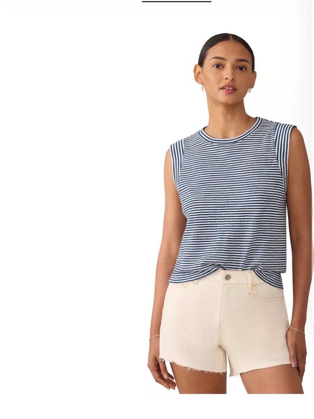 Faherty Womens XXL Sunwashed Slub Muscle Tank Navy Blue White Organic Cotton